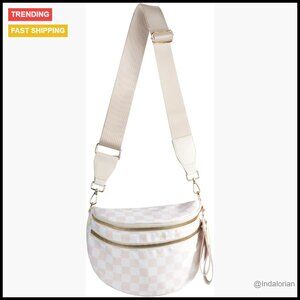 Checkered Nylon Crossbody Bag Spacious Adjustable Fanny Pack Y2K Chic